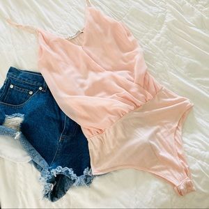 Arden B Pink Surplice Bodysuit